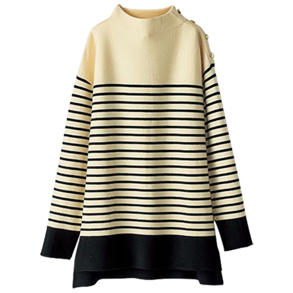 BELLUNA（ベルーナ）の「ミラノリブ素材ボーダーニットプルオーバー（ニット・セーター）」｜詳細画像