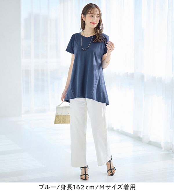 alotta（アロッタ）の「【接触冷感】細見え切替！ＡラインフレアチュニックＴシャツ（チュニック）」｜詳細画像