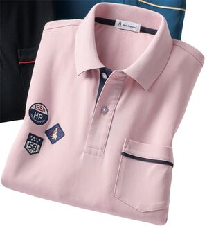 「＜ハッシュパピー＞配色長袖ポロシャツ（メンズポロシャツ）」｜ピンク