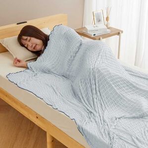 iellio（イエリオ）の「涼感くしゅくしゅケット＜洗える・乾きやすい・ハーフ・シングル・とろとろ・冷房対策・肌掛け・ひざ掛け＞（肌掛布団・タオルケット）」｜詳細画像