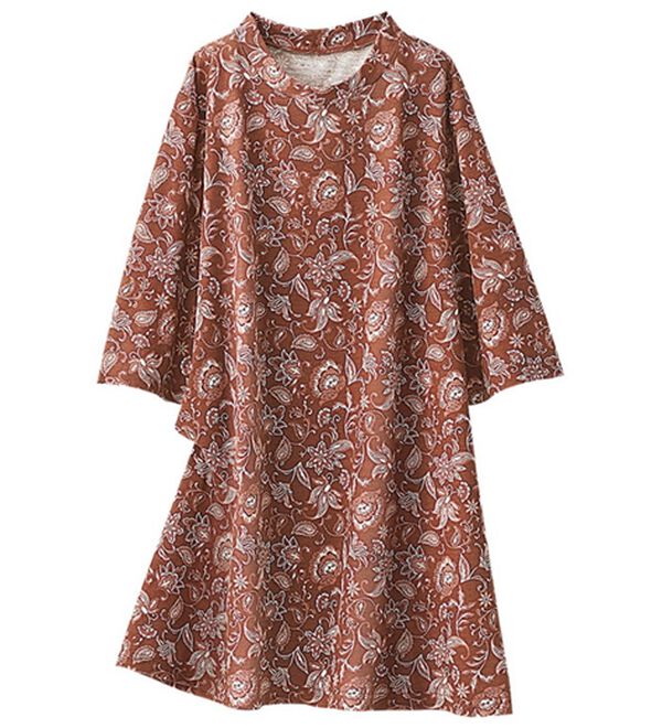 BELLUNA（ベルーナ）の「プリントロングプルオーバー（カットソー）」｜テラコッタ系更紗柄