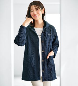 BELLUNA（ベルーナ）の「＜ＥＬＬＥ　Ａｃｔｉｖｅ＞フード付ケーブル柄ジャカードジャケット（その他カーディガン）」｜ネイビー