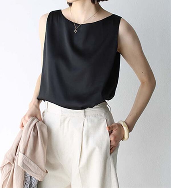 GeeRA（ジーラ）の「前後２ｗａｙヴィンテージサテンノースリーブ（タンクトップ・キャミソール）」｜詳細画像