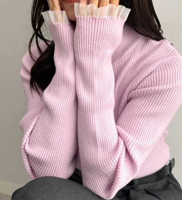 RANAN（ラナン）の「【春色追加】シアーフリル袖ハイネックリブニット（ニット・セーター）」｜詳細画像