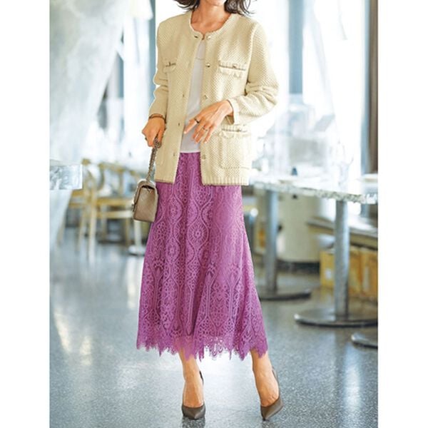 BELLUNA（ベルーナ）の「パネル柄レース素材セミフレアースカート（ロングスカート）」｜詳細画像