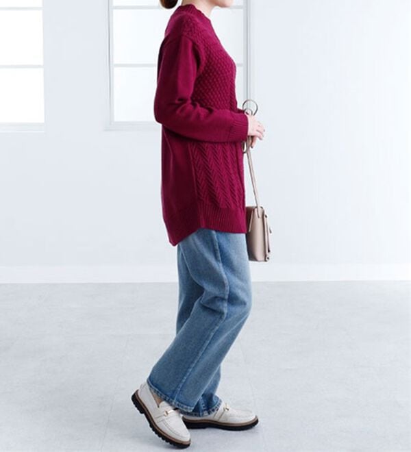 BELLUNA（ベルーナ）の「パッチワーク調ケーブルニットチュニック（チュニック）」｜詳細画像