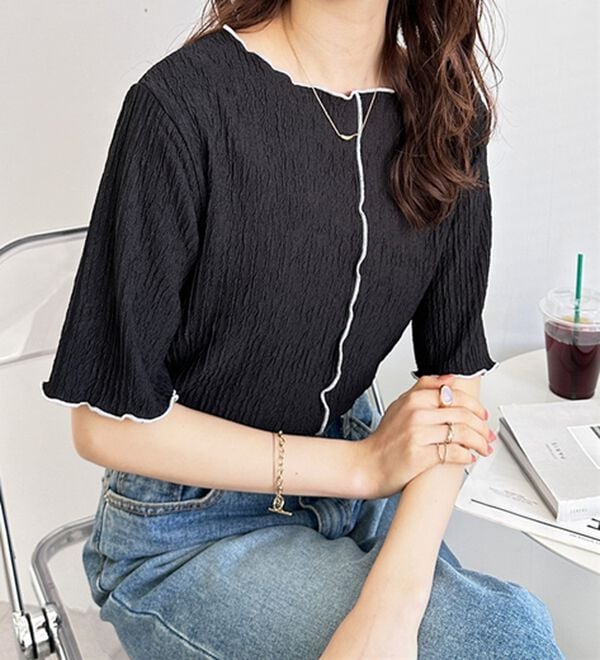 GeeRA（ジーラ）の「前後２ＷＡＹ配色メロー５分袖カットソー（カットソー）」｜詳細画像