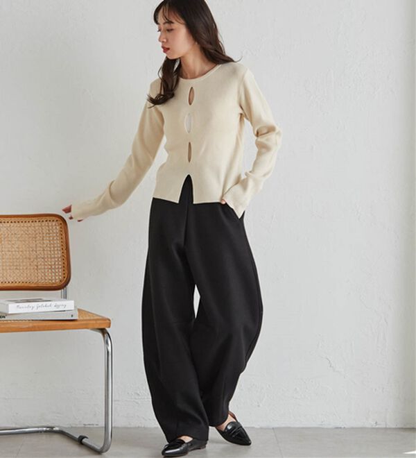 RANAN（ラナン）の「フェイクウールバレルレッグカーブパンツ（フルレングスパンツ）」｜詳細画像