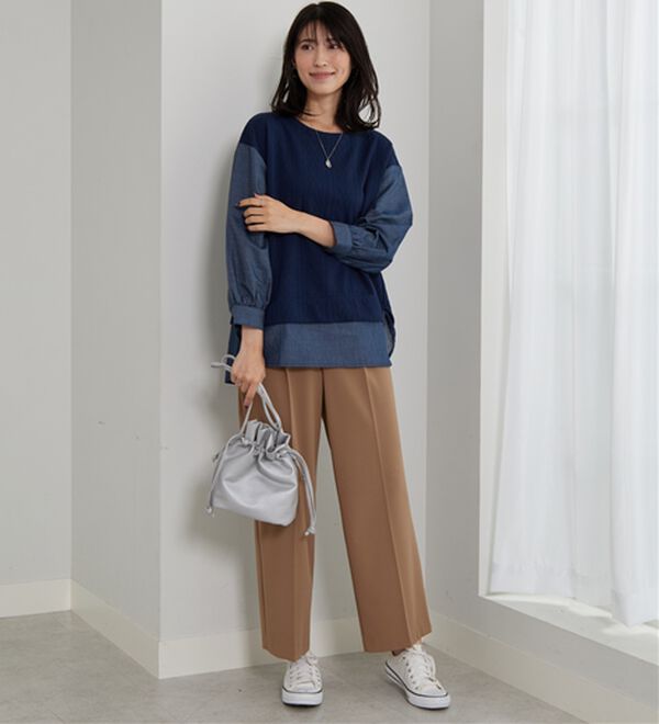 BELLUNA（ベルーナ）の「ケーブル&times;デニム切替チュニック（チュニック）」｜詳細画像