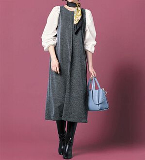 VINNO（ヴィノ）の「＜日本製＞布帛切替カットワンピース（カットソーワンピース）」｜ブラック系