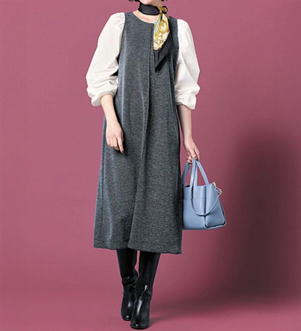 VINNO（ヴィノ）の「＜日本製＞布帛切替カットワンピース（カットソーワンピース）」｜ブラック系