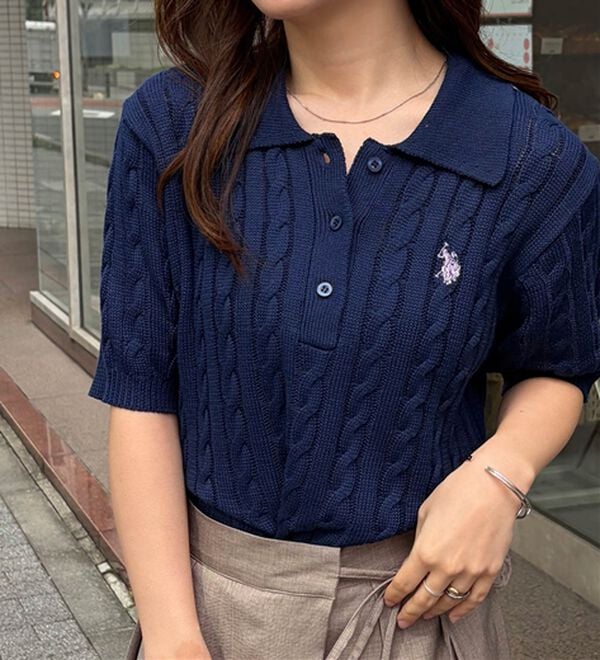 RANAN（ラナン）の「＜U.S.POLO ASSN.＞半袖ケーブルポロニット（シャツ）」｜詳細画像