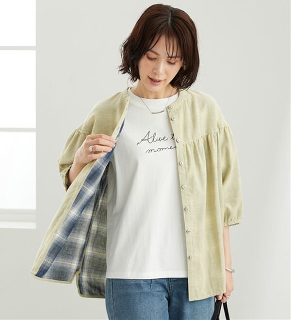 BELLUNA（ベルーナ）の「ダブルガーゼ素材切替デザインブラウス（ブラウス）」｜詳細画像