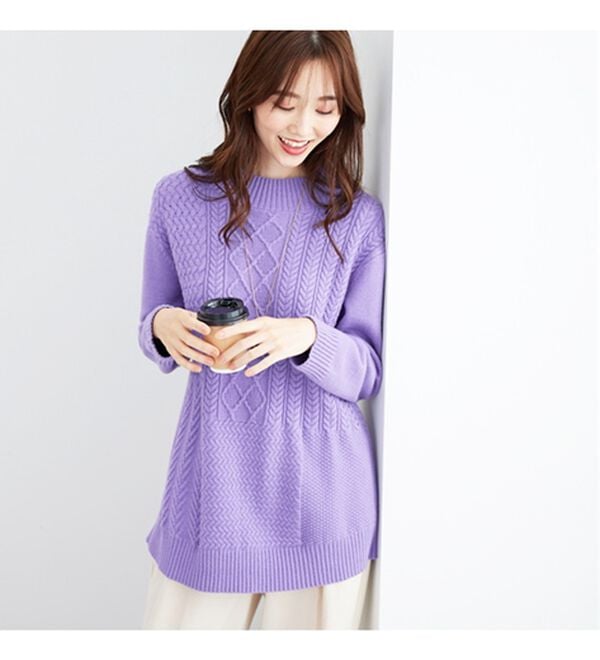 BELLUNA（ベルーナ）の「パッチワーク調ケーブルニットチュニック（チュニック）」｜詳細画像