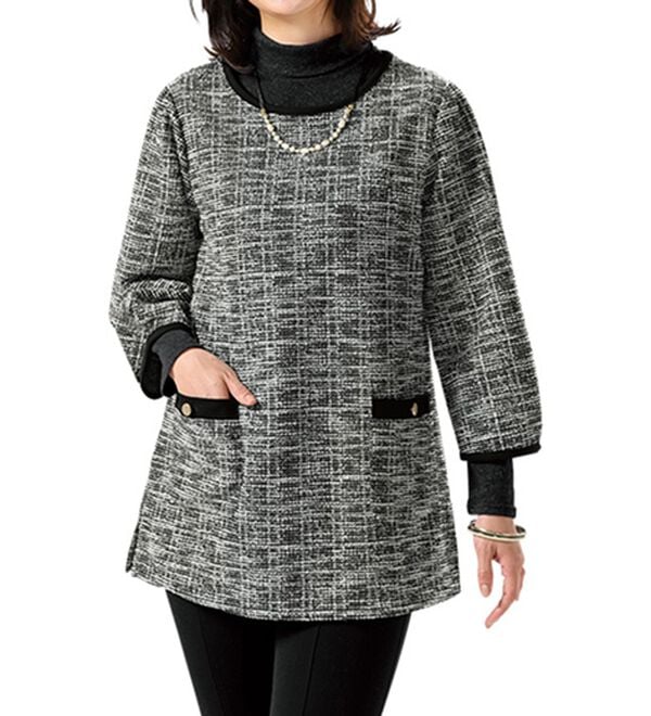 ルフラン（ルフラン）の「【２色組】伸びて柔らか！ツイード調カフタン（チュニック）」｜詳細画像