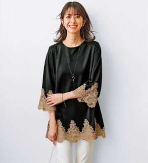 BELLUNA（ベルーナ）の「華やか配色ケミカルレース使いチュニック（チュニック）」｜黒