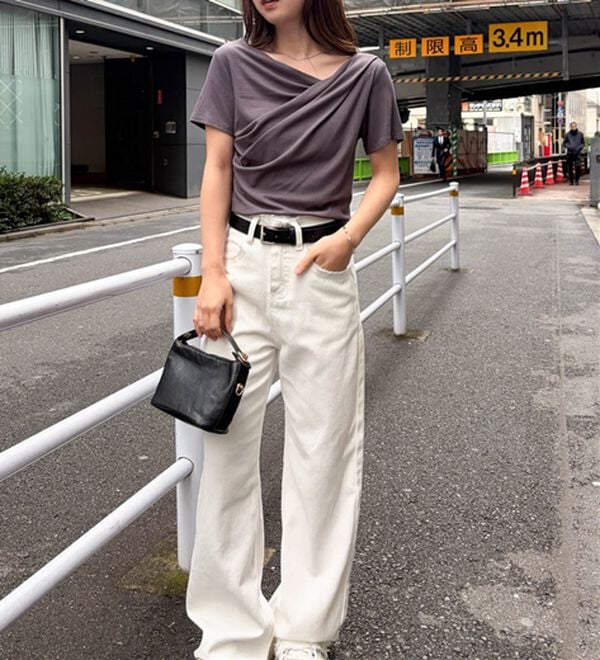 RANAN（ラナン）の「【新色追加】ひんやり上品ドレープリブTシャツ（カットソー）」｜詳細画像