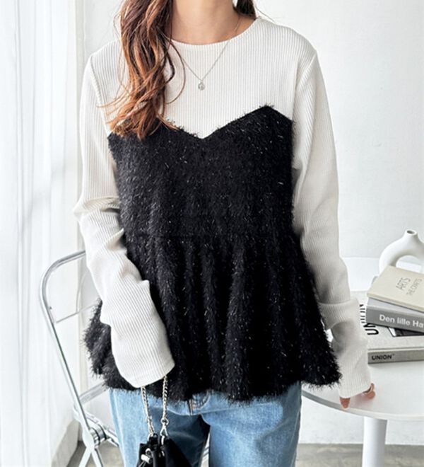 sheller シェリエ ドッキングペプラムトップス　千鳥柄 ペプラムウール シェリエ sheller 千鳥柄 ドッキングペプラムトップス - メルカリ