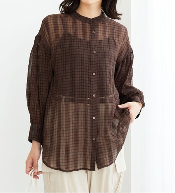 BELLUNA（ベルーナ）の「シアーチェック素材シャツチュニック（チュニック）」｜詳細画像