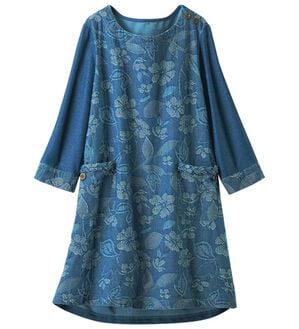 ルフラン（ルフラン）の「花モチーフデニム切替チュニック（カットソー）」｜ブルー