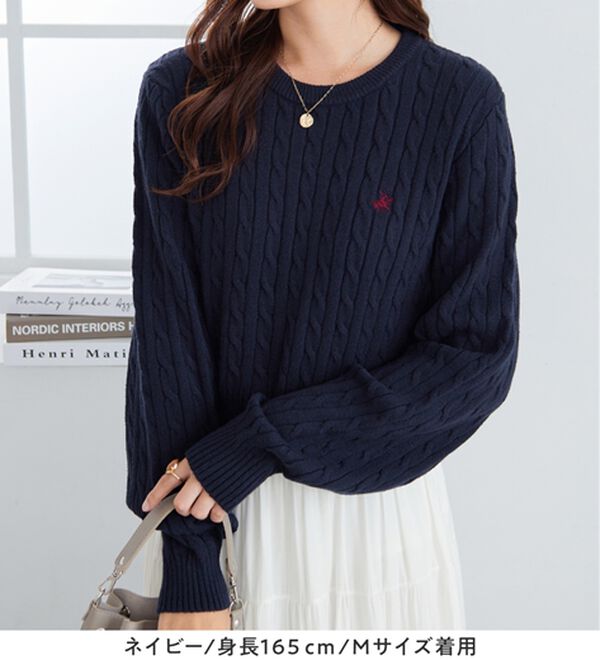 Viola e Viola（ヴィオラ エ ヴィオラ）の「【ビバリーヒルズポロクラブ】ケーブル柄ショートニット（ニット・セーター）」｜詳細画像