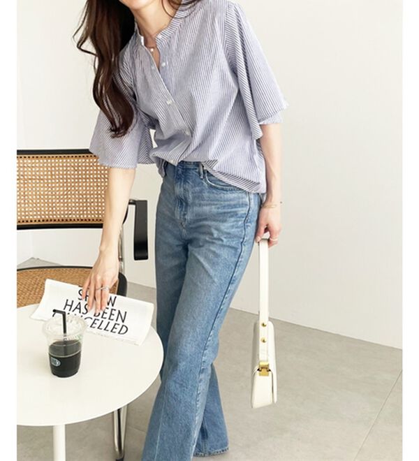 GeeRA（ジーラ）の「フレアー袖バンドカラーブラウス（ブラウス）」｜詳細画像