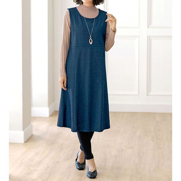 BELLUNA（ベルーナ）の「【２枚組】ニットデニム素材ジャンパースカート（ジャンパースカート）」｜詳細画像