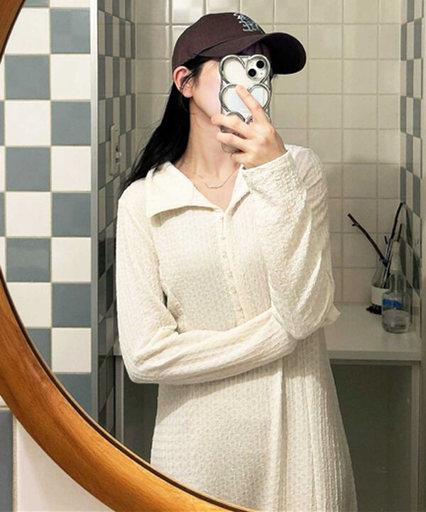 GeeRA（ジーラ）の「ポロ衿表面感素材マーメイドワンピース（カットソーワンピース）」｜詳細画像