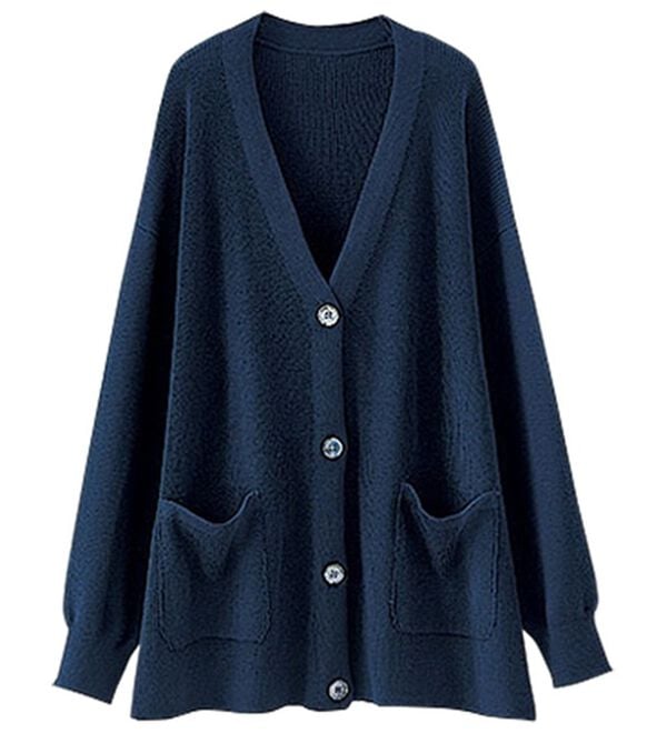 BELLUNA（ベルーナ）の「抗菌防臭で爽やか！あぜ編ニットカーディガン（ニットカーディガン）」｜ネイビー