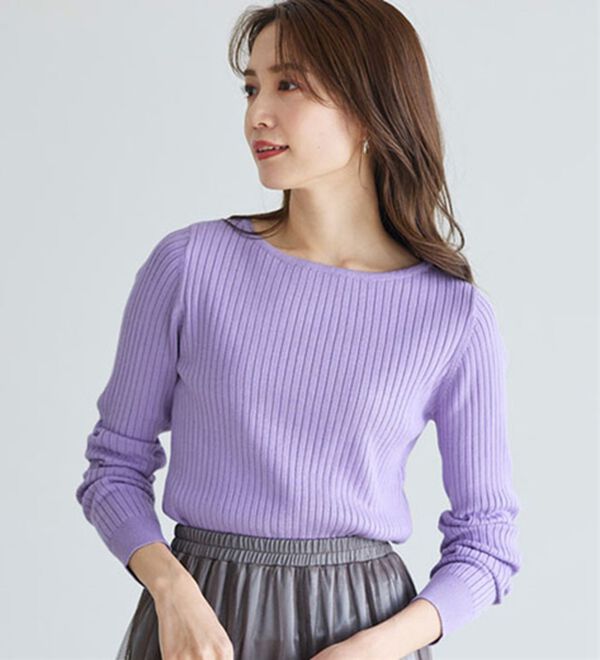 Pierrot（ピエロ）の「【洗濯機で洗える】ネックが選べるシルクタッチリブニット（ニット・セーター）」｜ラベンダーブルー