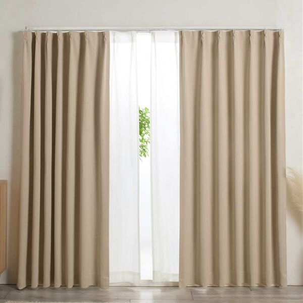 iellio（イエリオ）の「防炎＆１・２級遮光＆断熱保温＆ＵＶ見えにくいレース付カーテンセット＜４枚組・防炎・遮光１級・洗える・無地・レースカーテン＞（ドレープカーテン）」｜アイボリー