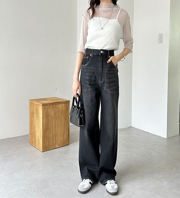 GeeRA（ジーラ）の「ハイウエストストレートデニム（ワイドパンツ・ガウチョ）」｜詳細画像