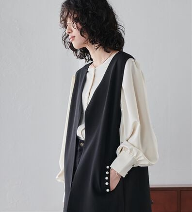 RANAN（ラナン）の「【セットアップ対応】パール調ビジュー付ロングジレ（ジレ）」