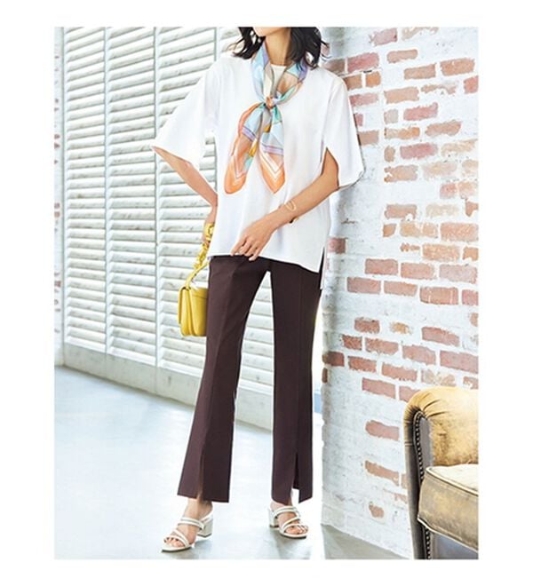 VINNO（ヴィノ）の「袖スリットデザイン超長綿ゆるＴシャツ（カットソー）」｜詳細画像