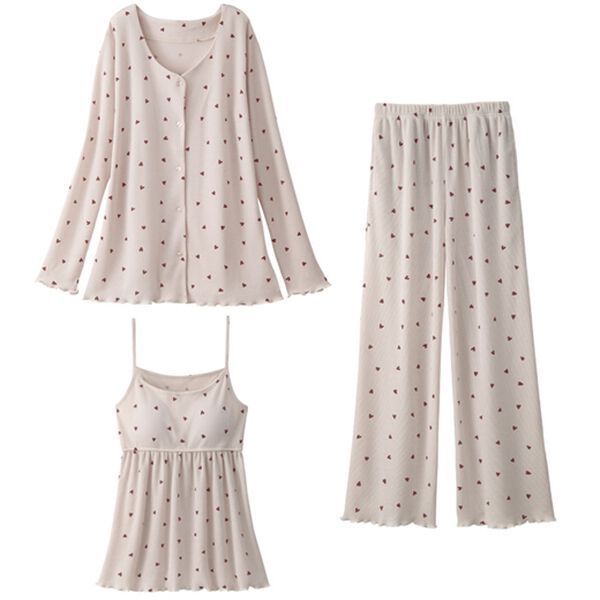 YU'NOW（ユナウ）の「【３点セット】カップ付ワッフルキャミソールルームウェアセット（パジャマ・ルームウェア）」｜詳細画像