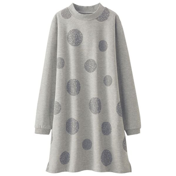 BELLUNA（ベルーナ）の「軽くてあったか裏起毛プリントチュニック（チュニック）」｜杢ライトグレー(かすりドット柄)