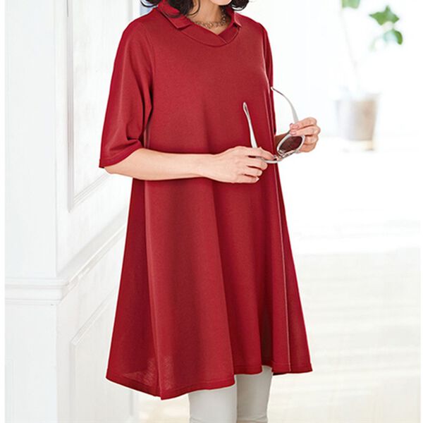 BELLUNA（ベルーナ）の「強撚綿１００％かのこ素材フレアーチュニック（チュニック）」｜テラコッタ