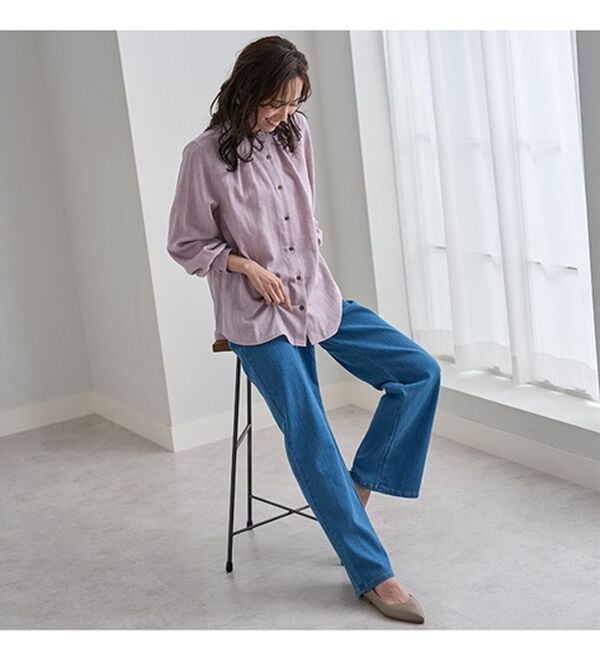 BELLUNA（ベルーナ）の「ぐんぐん伸びるカラーワイドデニム（ワイドパンツ・ガウチョ）」｜詳細画像