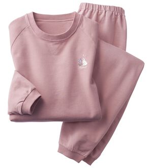 LAVIENNE（ラヴィエンヌ）の「綿１００％ゆったり刺しゅうスウェットパジャマ（パジャマ・ルームウェア）」｜グレイッシュピンク