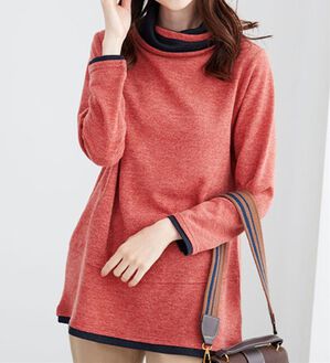 BELLUNA（ベルーナ）の「衿デザイン配色チュニック（チュニック）」｜コーラル／ネイビー