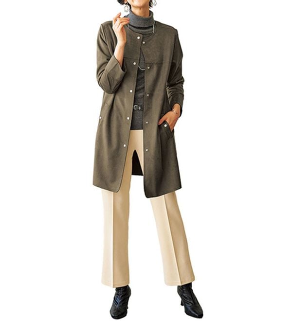 BELLUNA（ベルーナ）の「スエード調ノーカラーロング丈ジャケット（ノーカラージャケット）」｜詳細画像