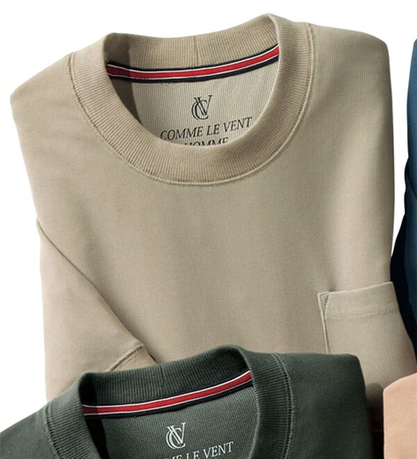 「＜コムルヴァン・オム＞大人のワッフルＴトレーナー（メンズＴシャツ）」｜ベージュ