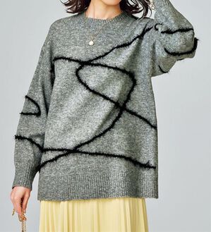 BELLUNA（ベルーナ）の「線描きジャカードニットプルオーバー（ニット・セーター）」｜杢グレー系