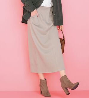 BELLUNA（ベルーナ）の「なめらかタッチ！もっちりんベイカーデザインスカート（ロングスカート）」｜グレージュ