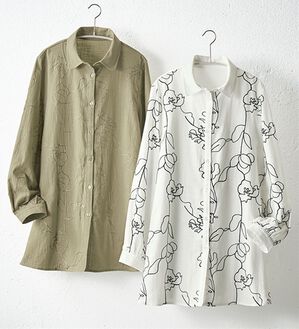 BELLUNA（ベルーナ）の「【２枚組】チェーン刺しゅうシャツチュニック（チュニック）」｜2枚組