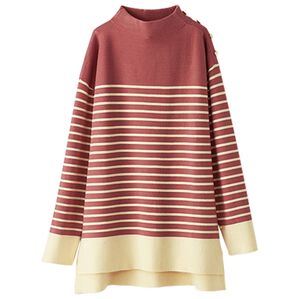 BELLUNA（ベルーナ）の「ミラノリブ素材ボーダーニットプルオーバー（ニット・セーター）」｜ピンク系