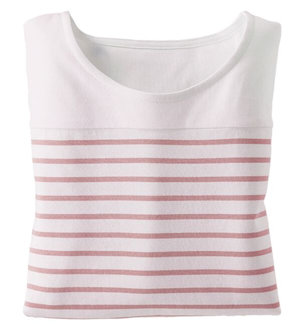 BELLUNA（ベルーナ）の「ハピネスコットン１００％なめらかボーダープルオーバー（カットソー）」｜白&times;ローズ