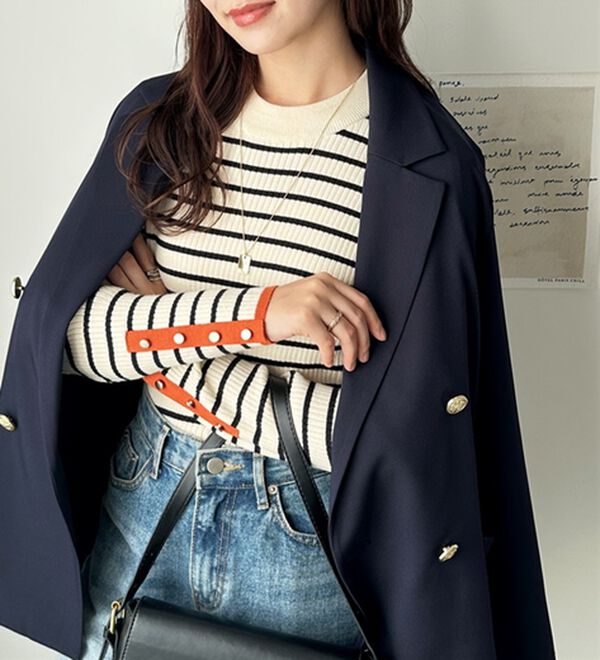 GeeRA（ジーラ）の「袖口ボタン配色ハイネックリブニット（ニット・セーター）」｜詳細画像