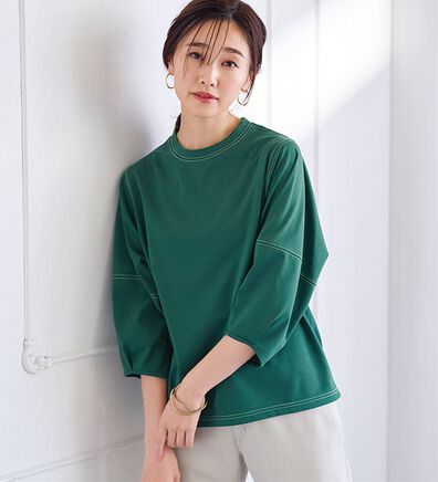 BELLUNA（ベルーナ）の「ヒンヤリ！袖デザイン配色ステッチプルオーバー（カットソー）」