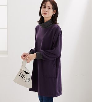 BELLUNA（ベルーナ）の「オフタートルネック配色リブ切替チュニック（チュニック）」｜ワイン
